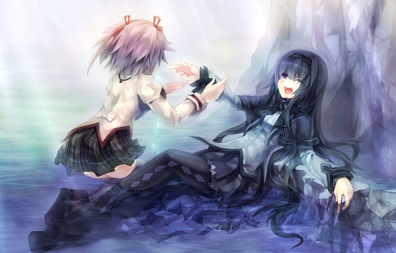 Photo Wallpaper Water, Girls, Form, Long Hair, Mahou - Mahou Shoujo Madoka Kaname Magica - HD Wallpaper 