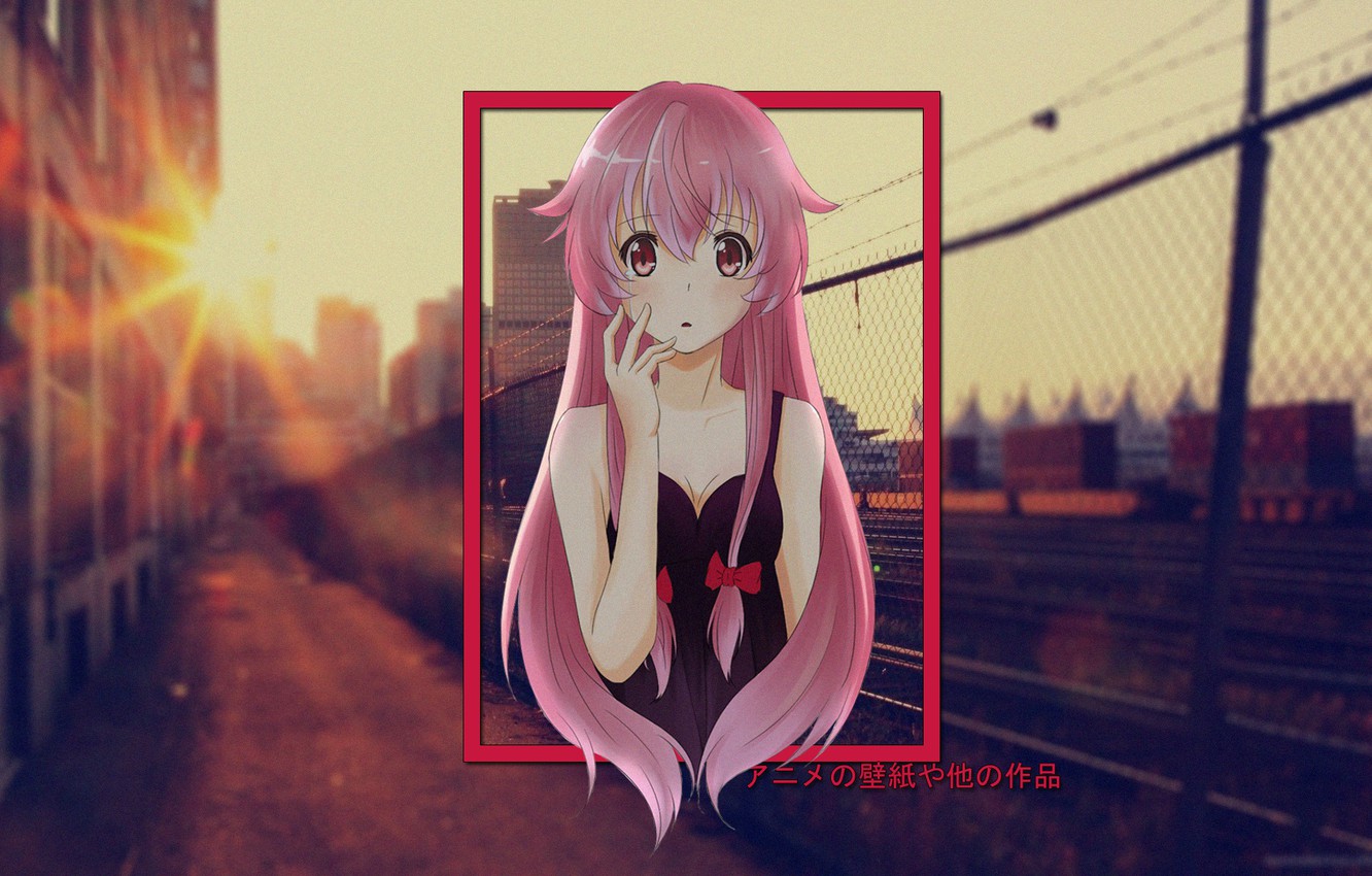 Photo Wallpaper Girl, Anime, Mirai Nikki, Gasai Yuno, - Sunset In A City - HD Wallpaper 