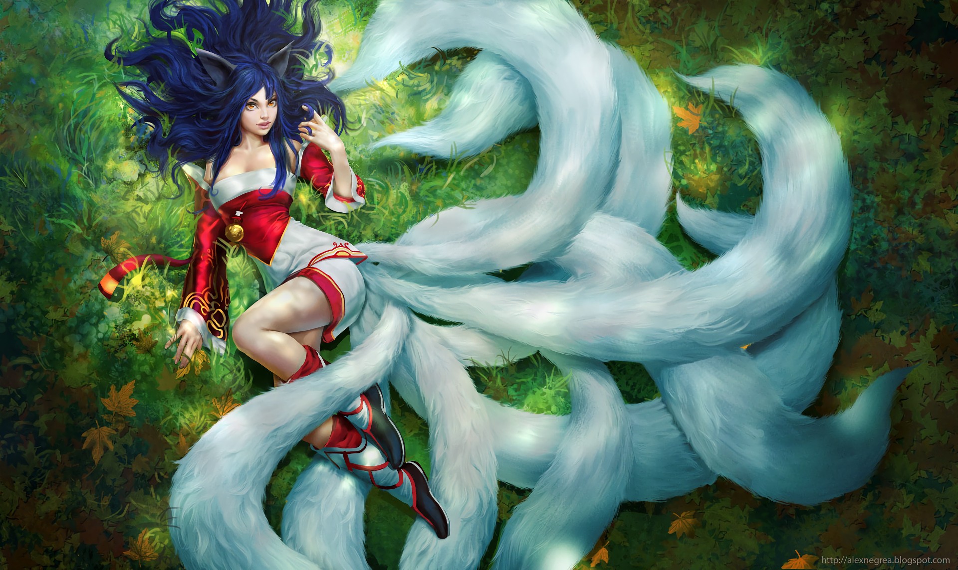 Ahri By Alexnegrea League Of Legends Artwork Wallpaper - 9 Tailed Fox Ahri - HD Wallpaper 