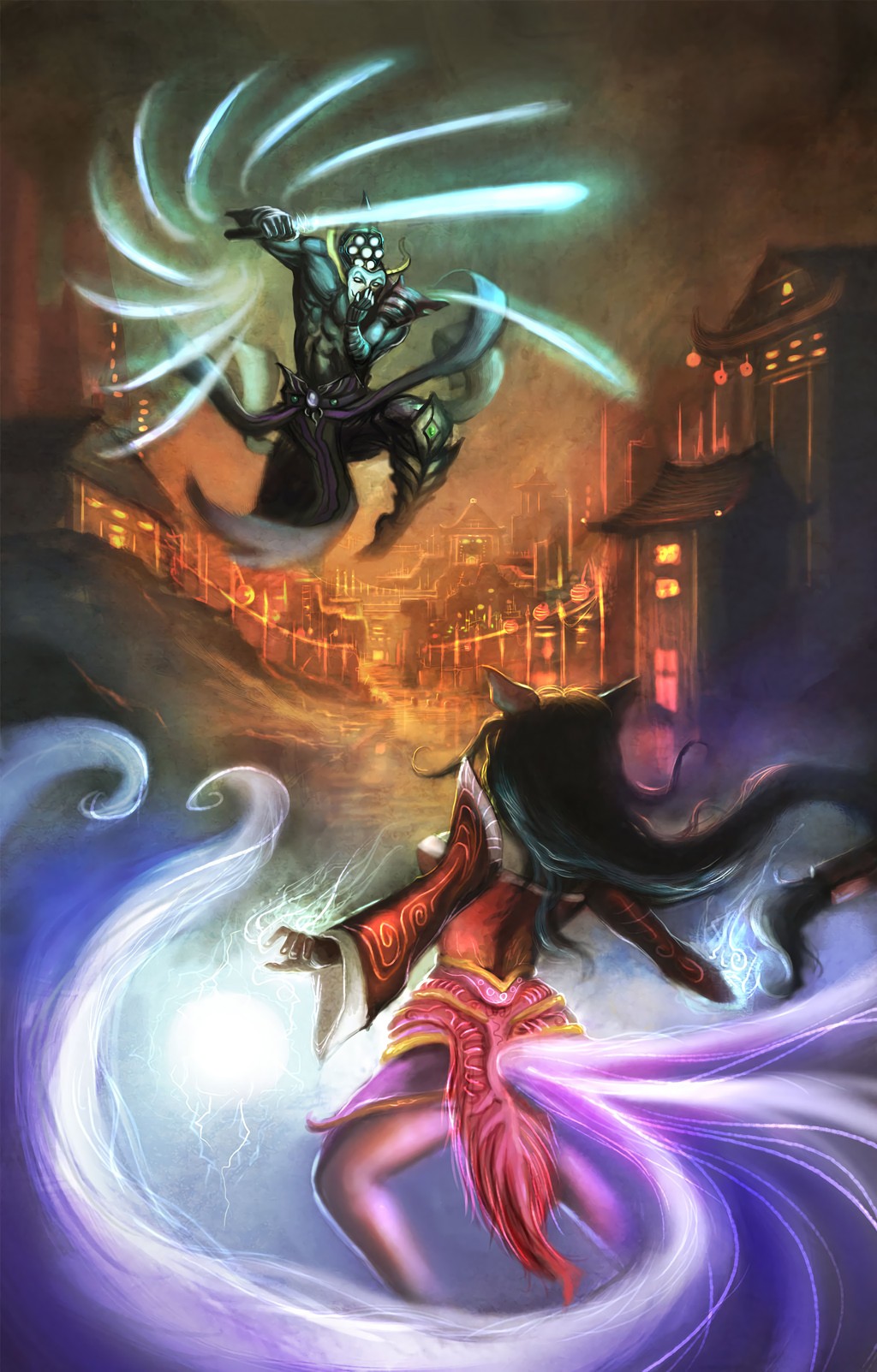 Master Yi Vs Ahri By Dreadjim Hd Wallpaper Fan Art - Illustration - HD Wallpaper 