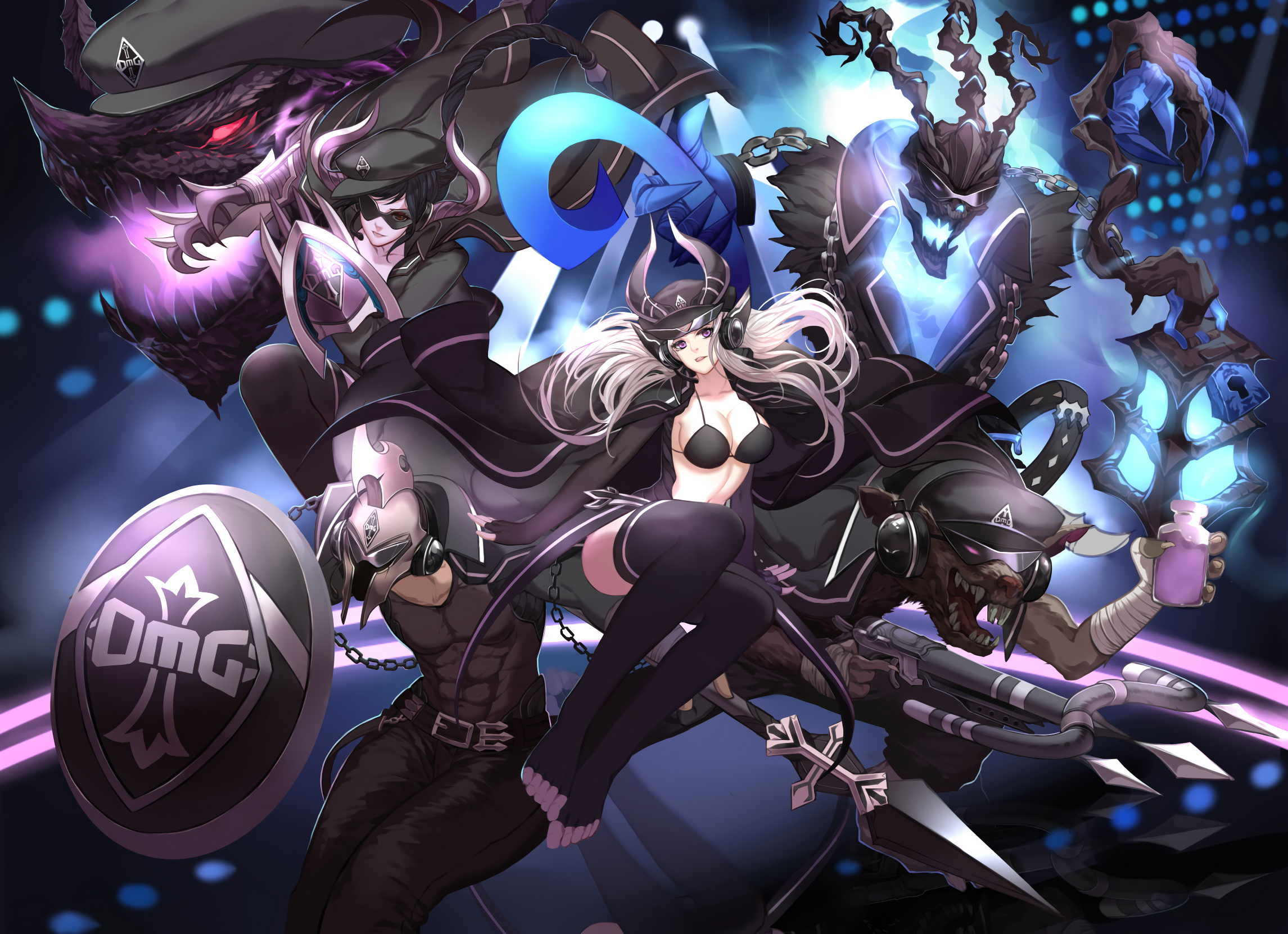 Omg Syndra, Shyvana, Pantheon, Twitch & Thresh By Citemer - All Team Skins In Lol - HD Wallpaper 