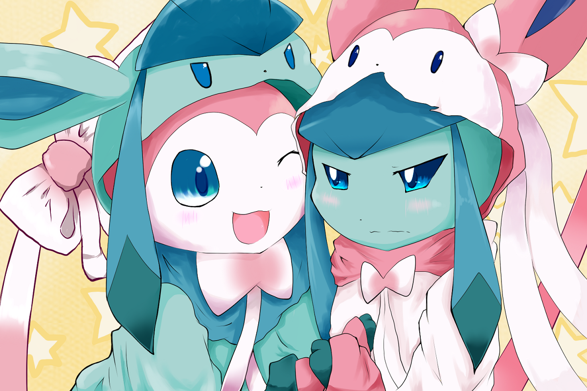 Pink Anime Mammal Cartoon Vertebrate Nose Fictional - Glaceon X Sylveon Art - HD Wallpaper 