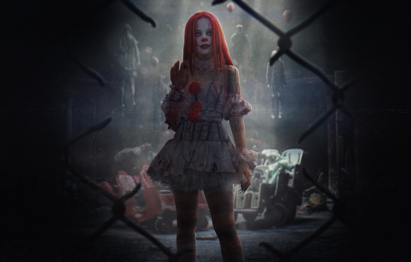 Photo Wallpaper Girl, Doll, Face, Blood, Girl, Darkness, - Пеннивайз Обои На Рабочий Стол - HD Wallpaper 