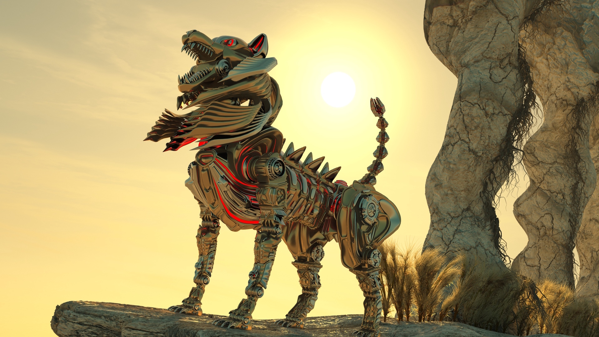 Wallpaper Robot, Wolf, Upland, Metal, Silver - Robot Wolf - HD Wallpaper 