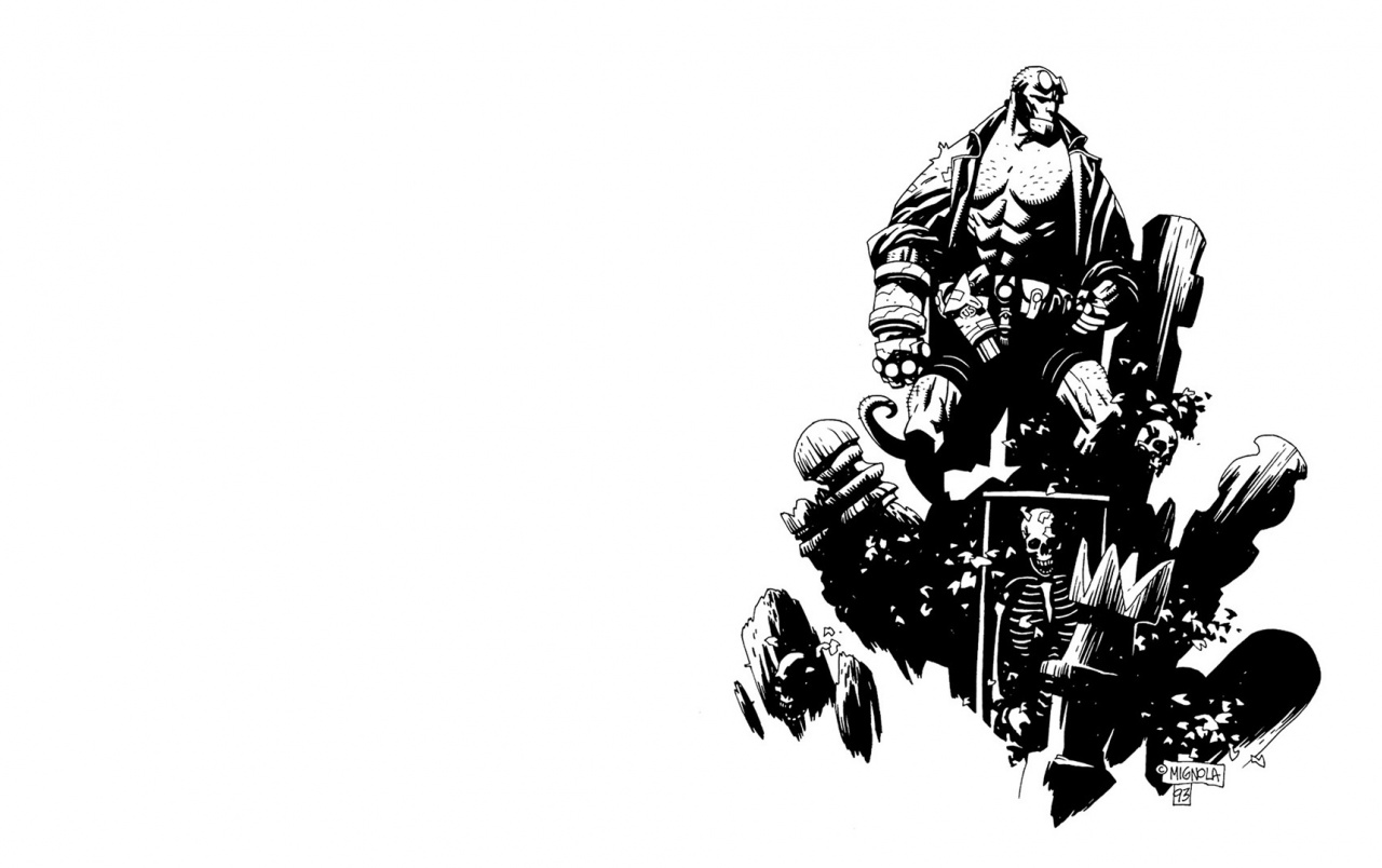 Hellboy Comics Wallpapers - Hellboy Mike Mignola Black And White - HD Wallpaper 