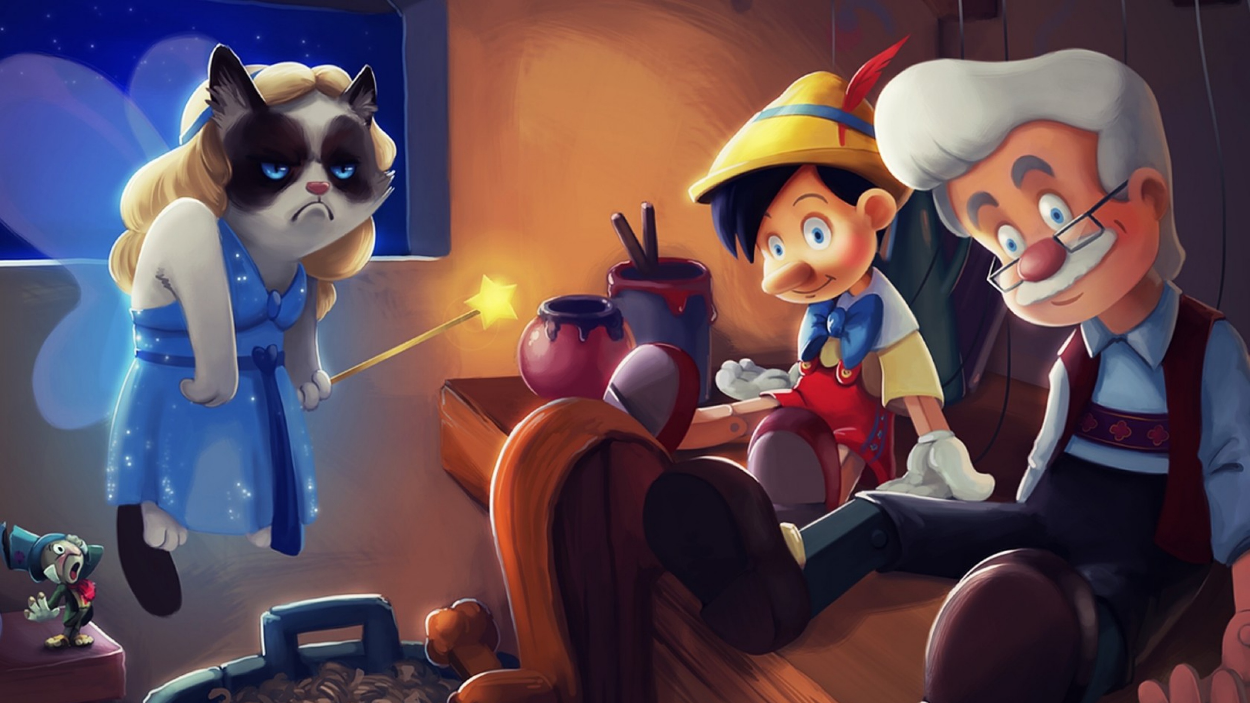 Grumpy Cat Disney Pinocchio 2560x1440 Wallpaper Teahub Io