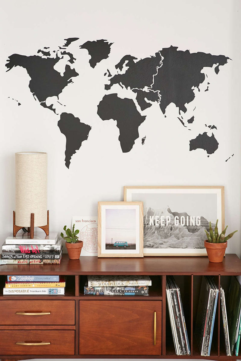 This Black Minimal World Map Wall Decal Is The Perfect - Wall Stickers For Bedroom Aesthetic - HD Wallpaper 