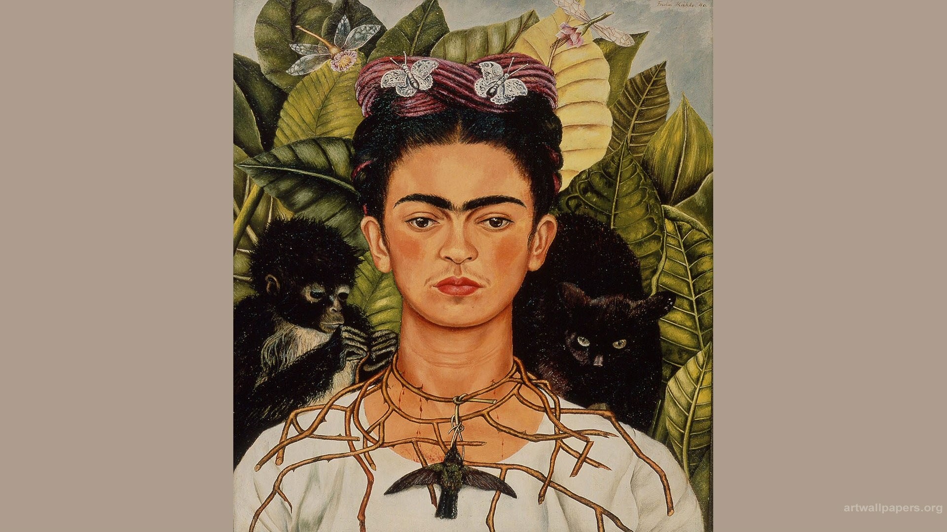 Frida Kahlo Self Portrait With Thorn Necklace 
 Data-src - Frida Kahlo - HD Wallpaper 