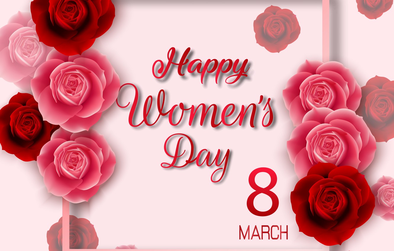 Photo Wallpaper Roses, Congratulations, Postcard, Women - Congratulations With Women's Day - HD Wallpaper 