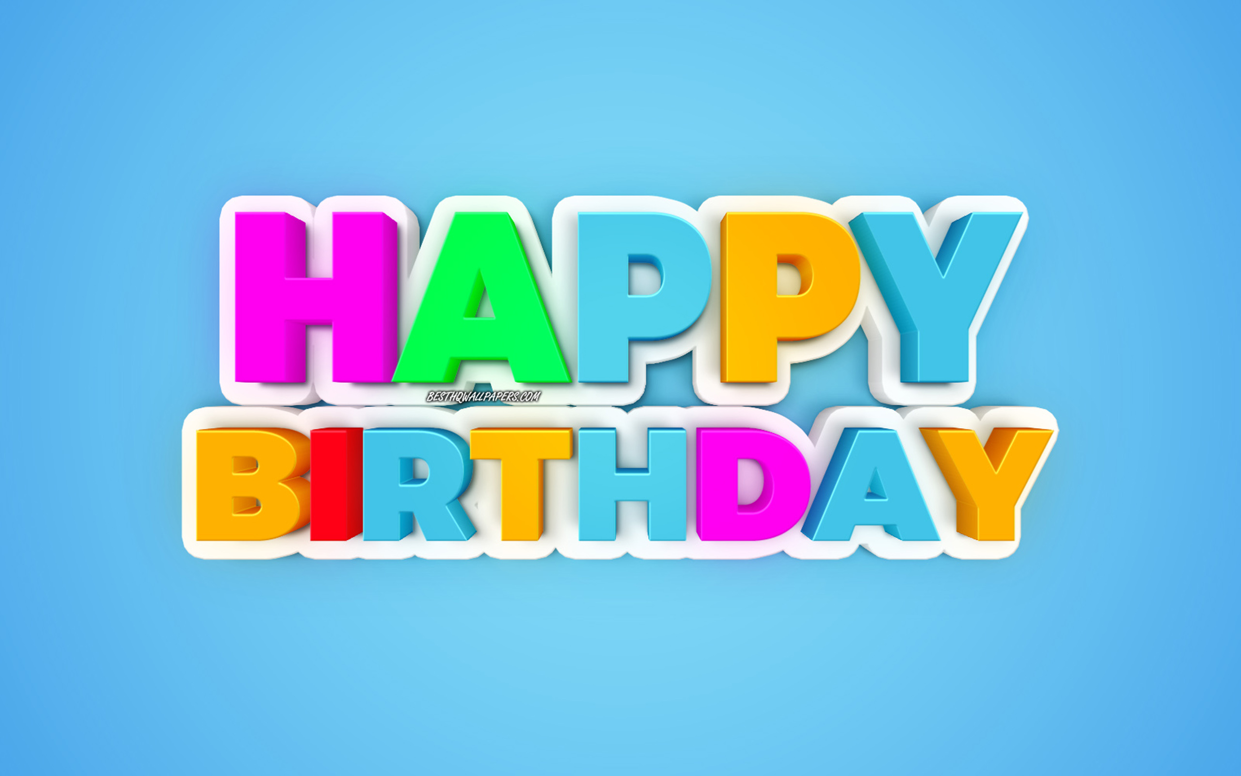 Happy Birthday, Multicolored 3d Letters, Blue Background, - Blue High Resolution Happy Birthday Background - HD Wallpaper 
