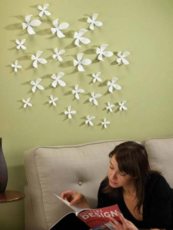 Cara Membuat Wallpaper Dinding Dari Kertas Kado - Stick On Wall Flowers - HD Wallpaper 