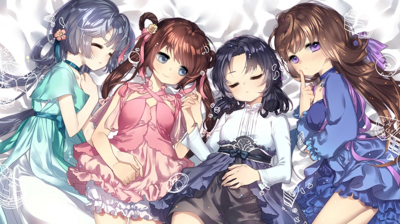 Anime Girls, Sleeping, Dress, Lying Down, Loli - 2 Anime Girls Sleeping - HD Wallpaper 