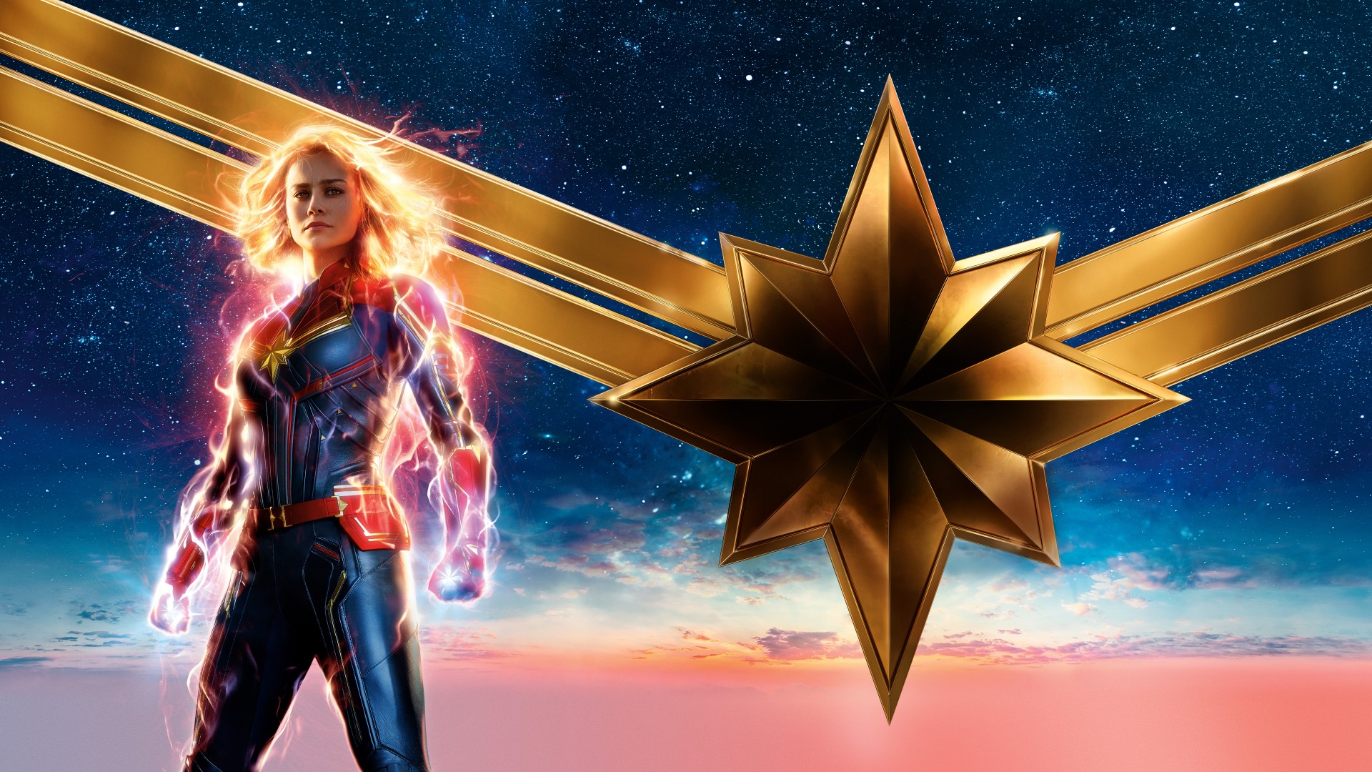 Captain Marvel With Logo Wallpaper - Captain Marvel Movie Wallpaper Hd - HD Wallpaper 