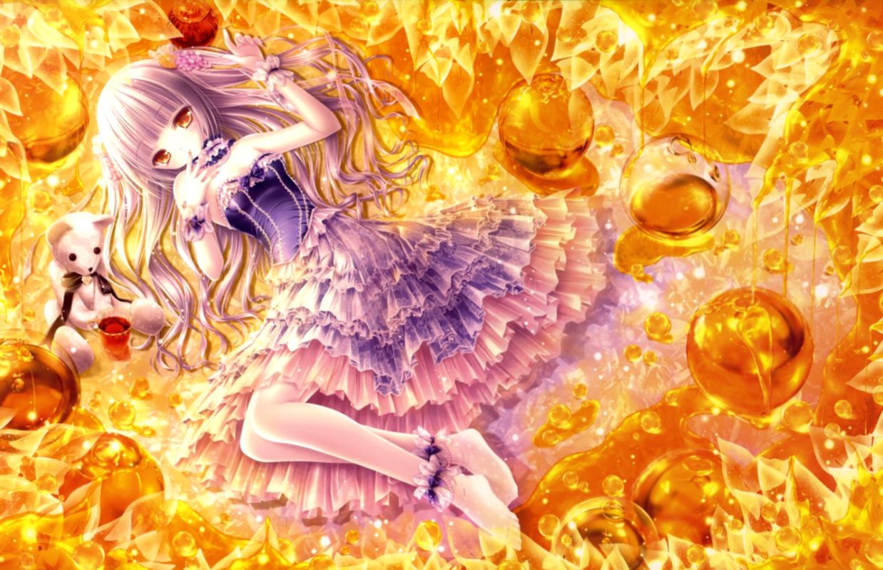 Wallpaper Balls Toy Art Bear Girl Honey Sphere Lying - Cute Dress Anime Girls With Pink Hair - HD Wallpaper 