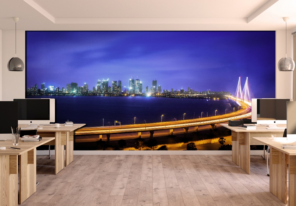 City Landscape Wallpapers River Side Night View Skyline - Office Wall Mockup Free - HD Wallpaper 