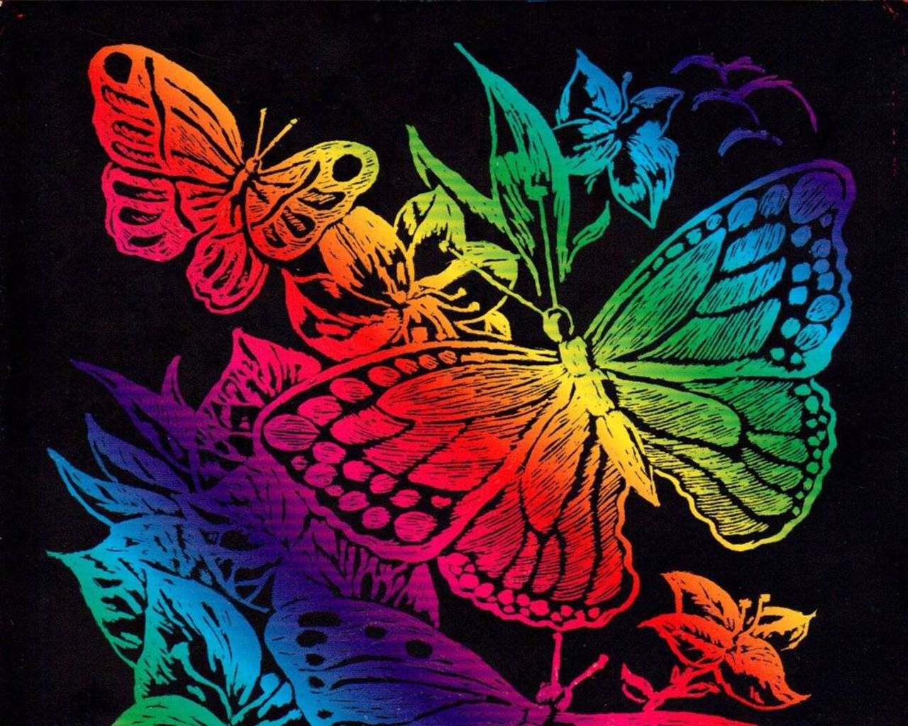Pelangi Kupu-kupu - Black Background Rainbow Butterflies - HD Wallpaper 