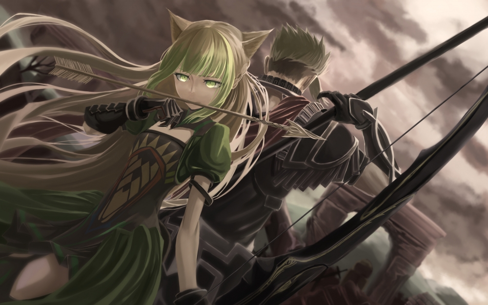 Fate Grand Order, Fate Apocrypha, Green Hair, Animal - Fate Apocrypha Achilles And Atalanta - HD Wallpaper 