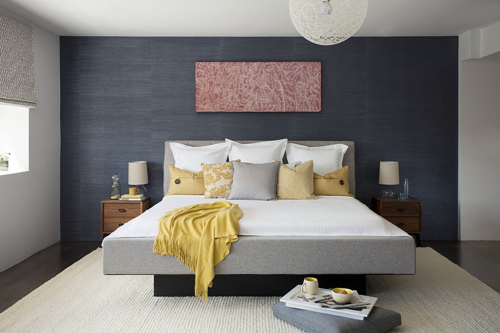 Boston Wallpaper Gray And White With General Contractors - Blue Feature Wall Bedroom - HD Wallpaper 