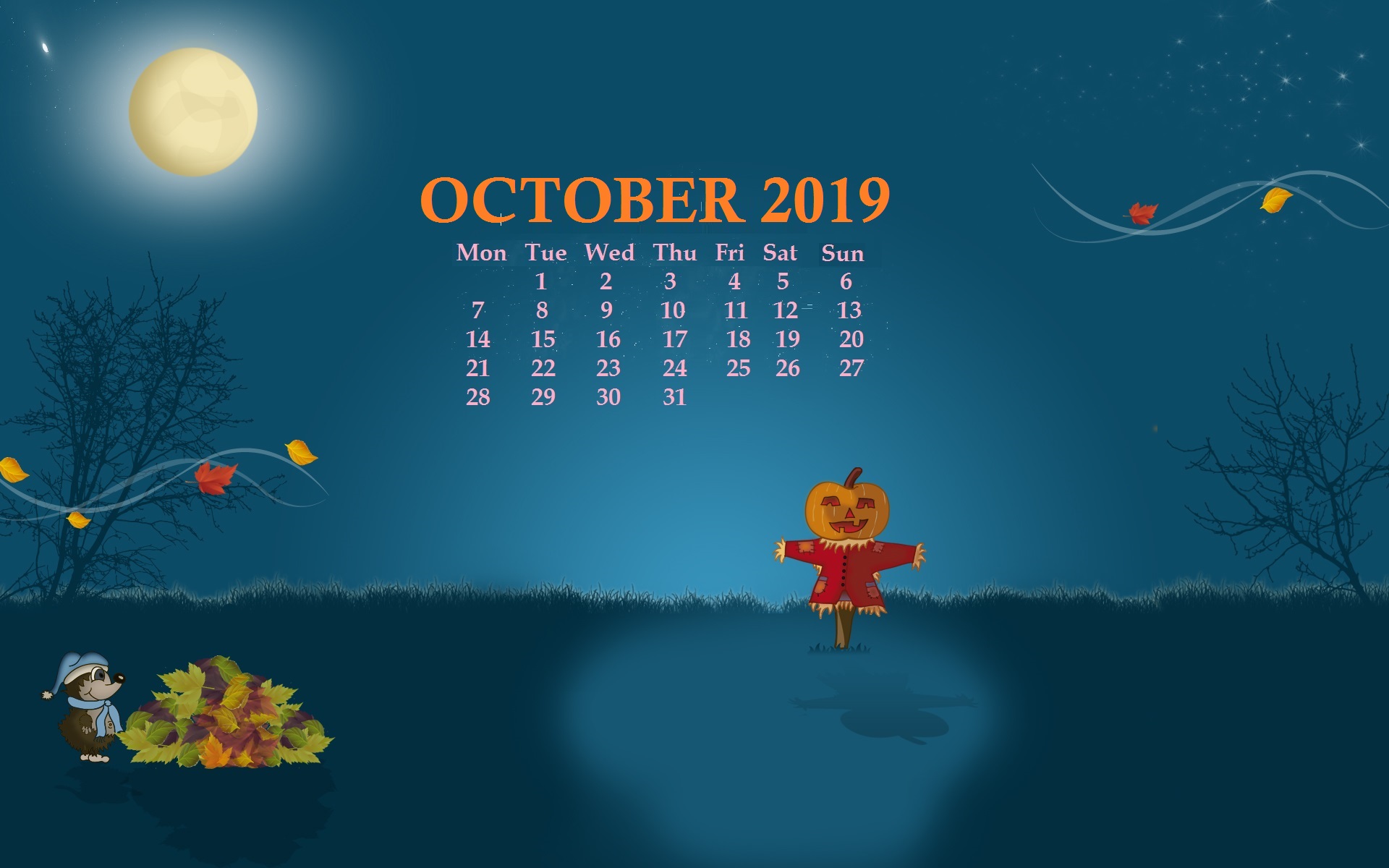 october 2019 desktop calendar