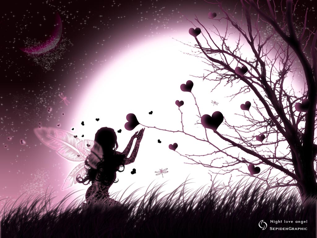 Love, Girl, Moon, Night, Love - Night Love - HD Wallpaper 