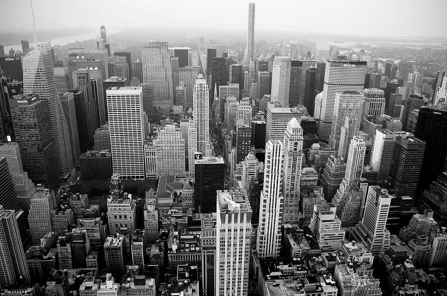 Gray Scale Top View Of New York City, Skyline, Drone, - New York City - HD Wallpaper 