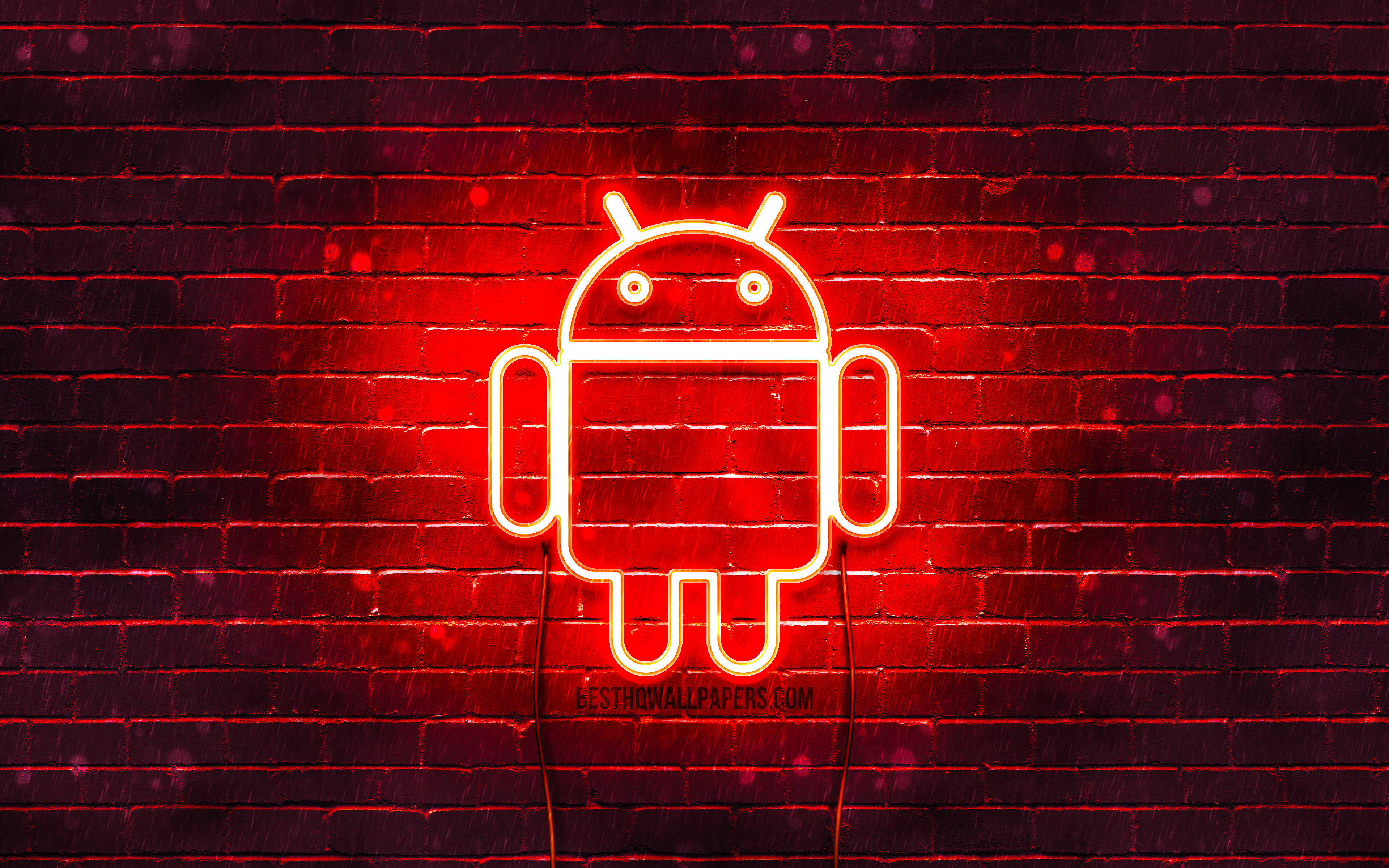 Android Red Logo, 4k, Red Brickwall, Android Logo, - Android - HD Wallpaper 