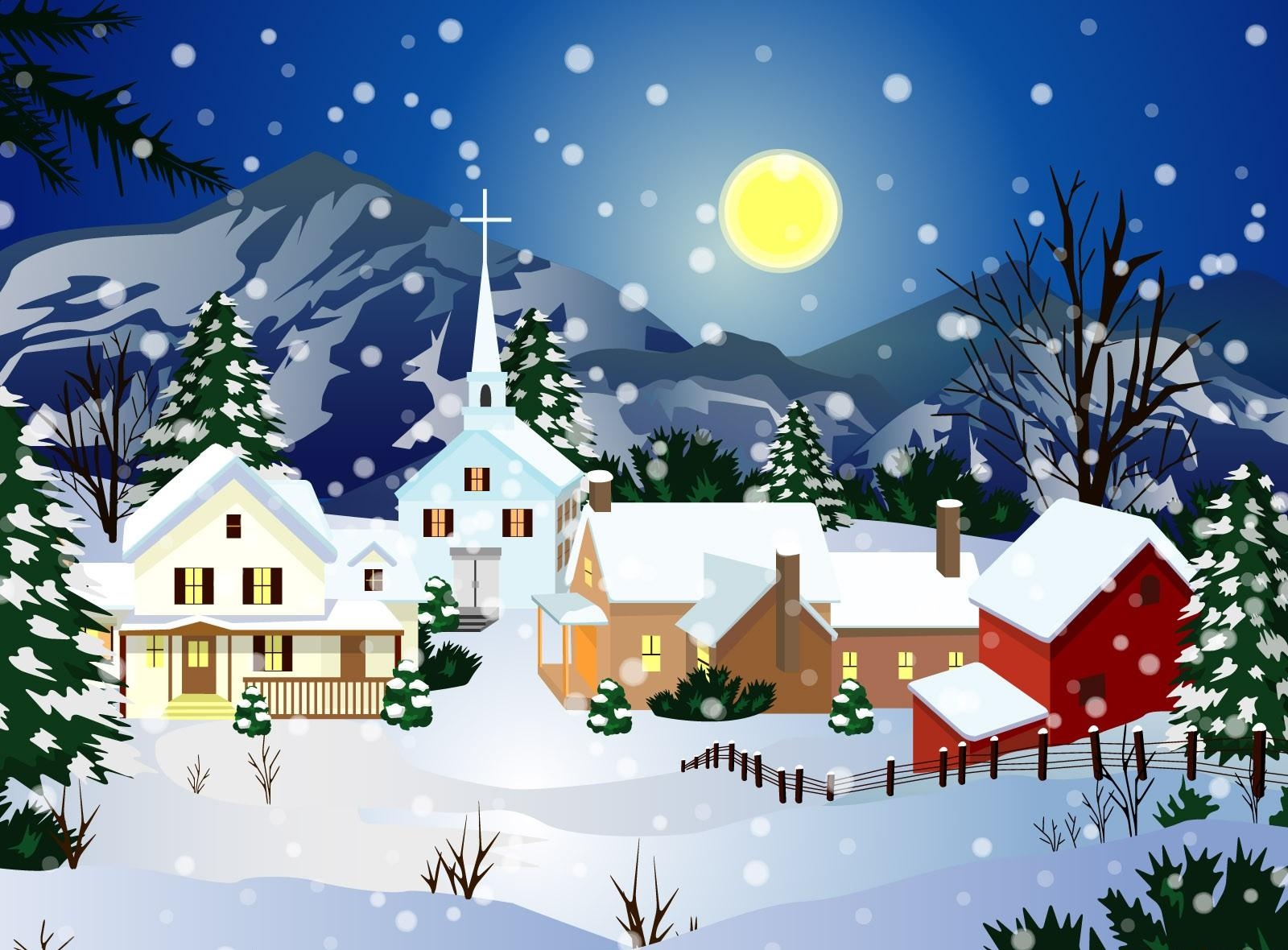 Wallpaper Home, Full Moon, Church, Snow, Night, Winter - Cute Christmas - HD Wallpaper 