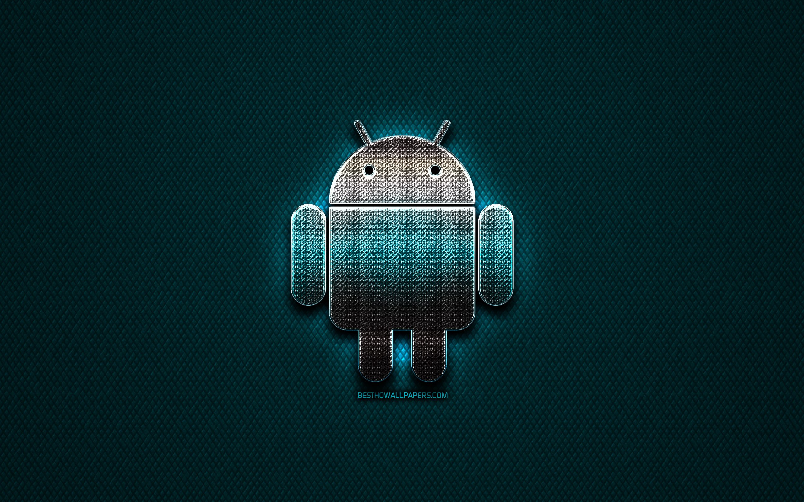Android Glitter Logo, Creative, Blue Metal Background, - Cartoon - HD Wallpaper 