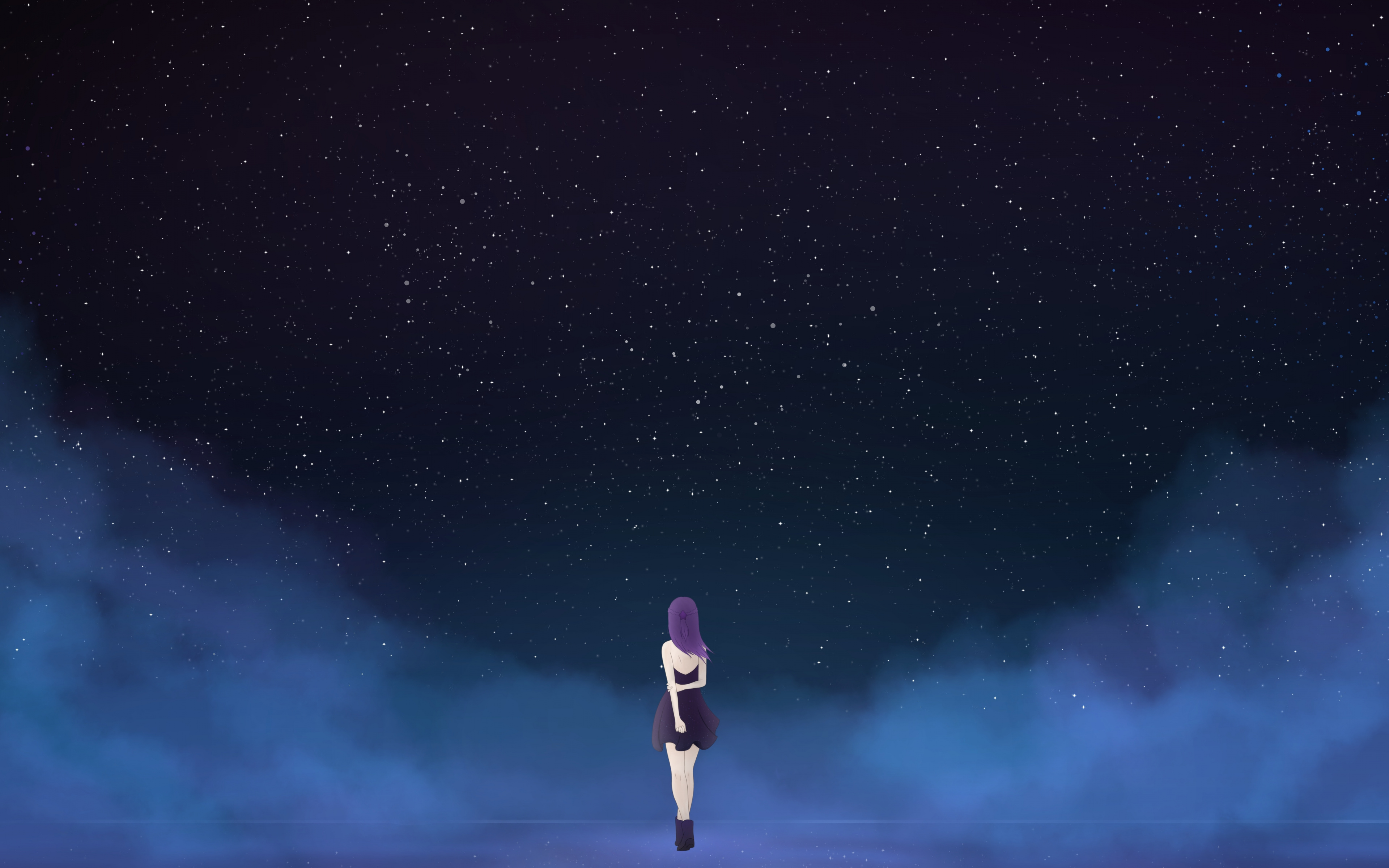 Starry Sky, Fantasy, Anime Girl, Minimal, Night, Wallpaper - HD Wallpaper 