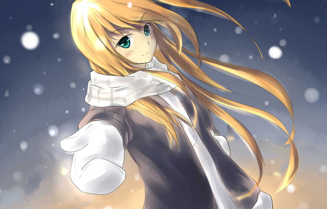 Photo Wallpaper Winter, Girl, Snow, Snowflakes, Anime, - HD Wallpaper 