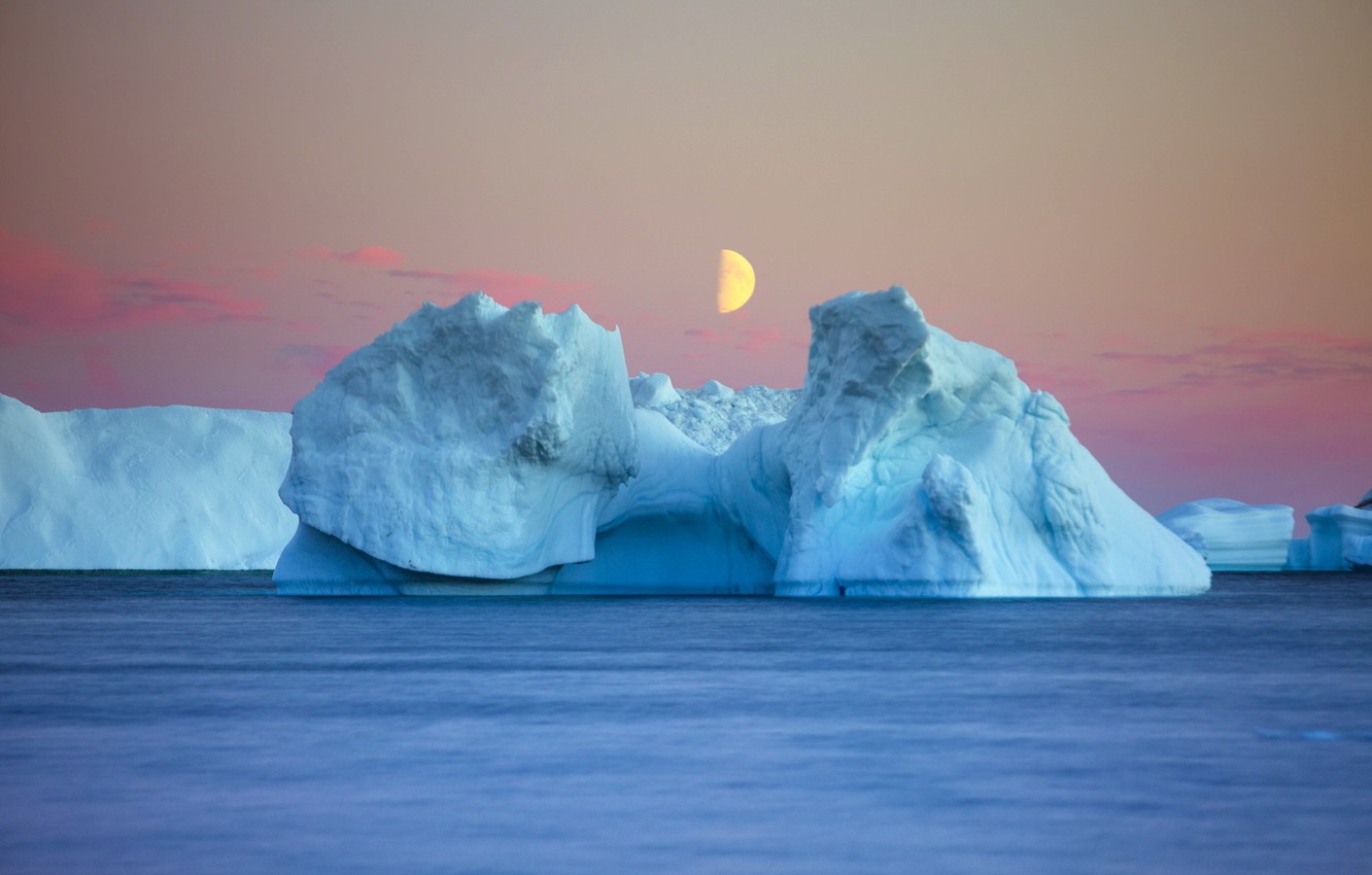 Photo Wallpaper Sea, Ice, Good Night - Iceberg Moon - HD Wallpaper 