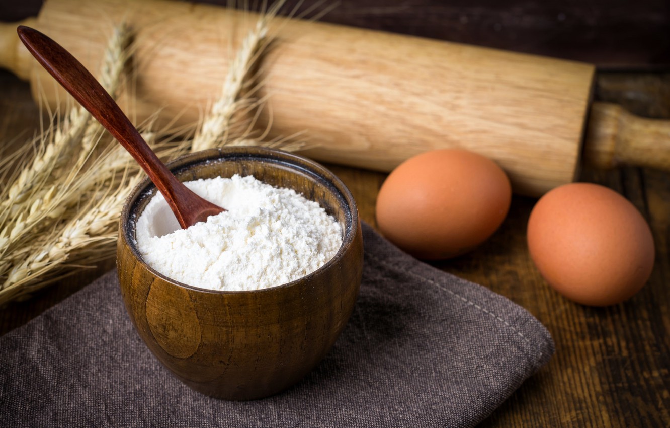 Photo Wallpaper Eggs, Spikelets, Flour, Rolling Pin - Flour - HD Wallpaper 