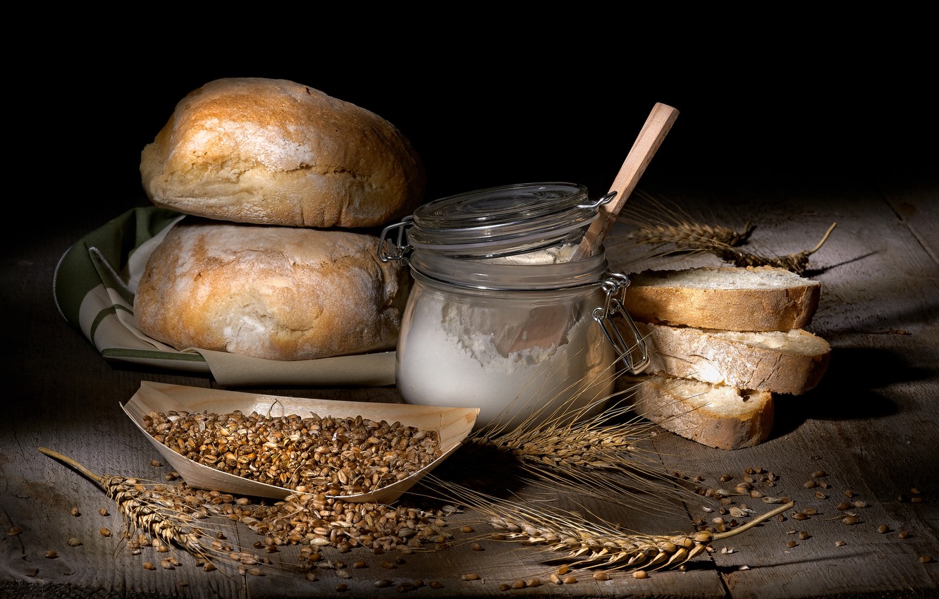 Photo Wallpaper Wheat, Food, Bread, Bank, Black Background, - Bread - HD Wallpaper 