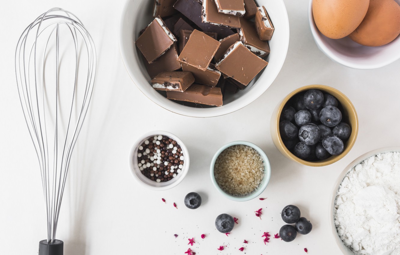 Photo Wallpaper Berries, Chocolate, Cookies, Blueberries, - Cake - HD Wallpaper 