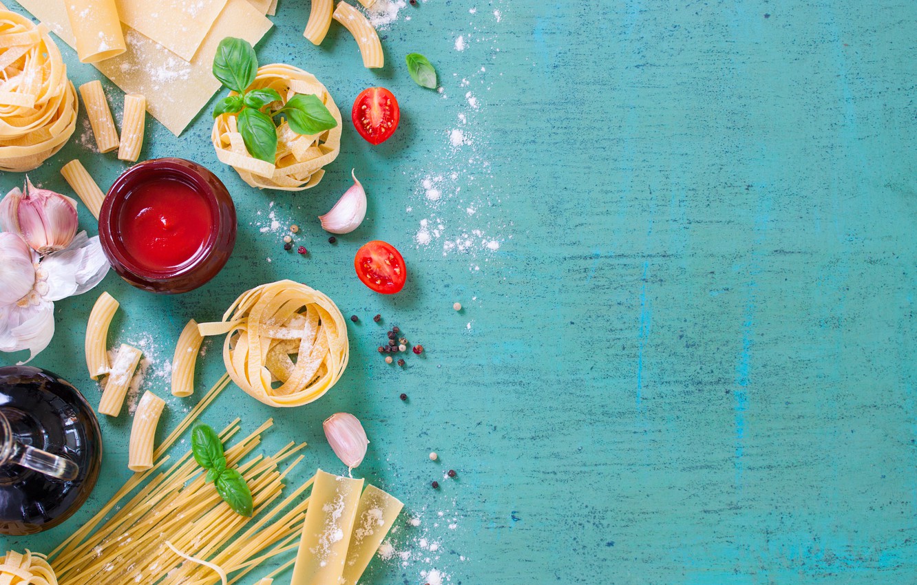 Photo Wallpaper Pepper, Tomatoes, Blue Background, - Pasta Background - HD Wallpaper 