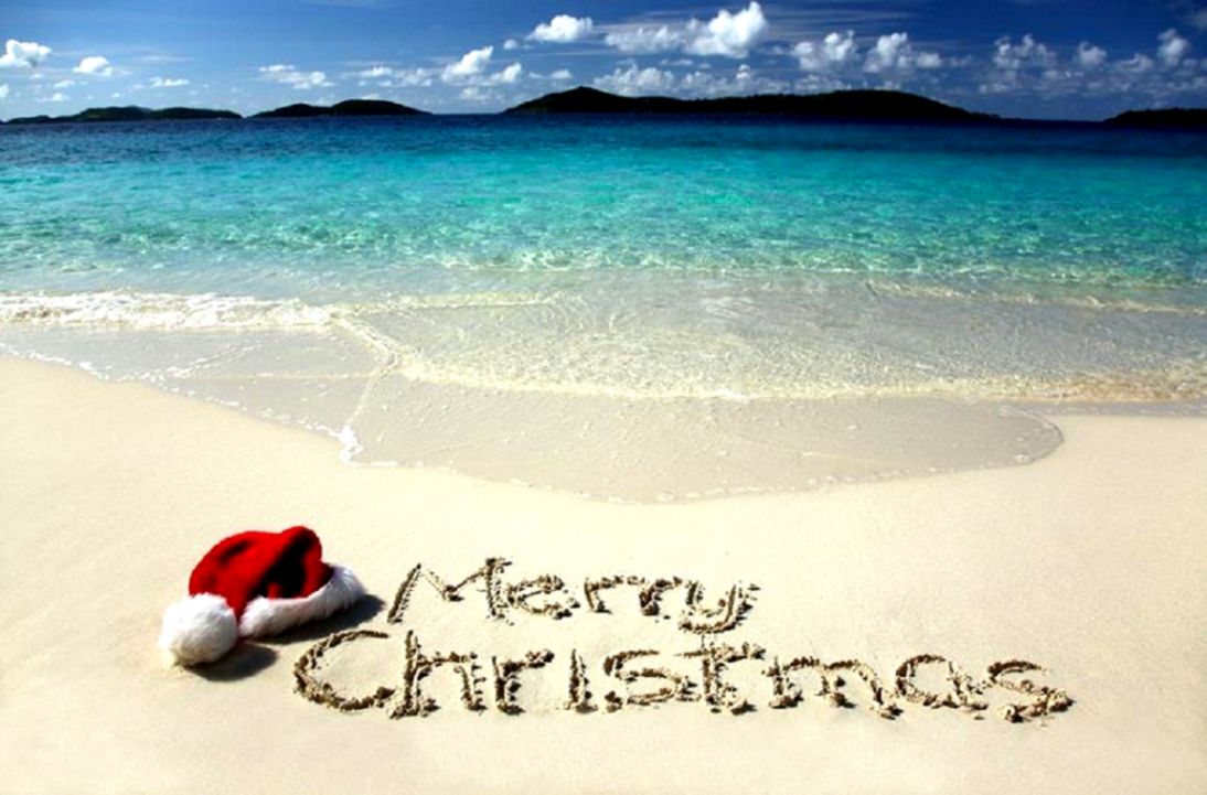 Beach Christmas Sea Merry Nature Free Desktop Wallpaper - Merry Christmas And Happy New Year Summer - HD Wallpaper 