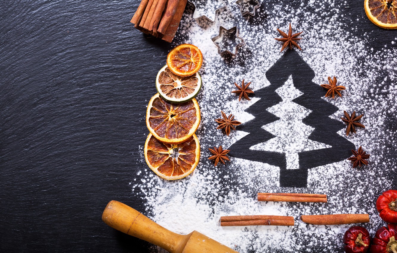 Photo Wallpaper Tree, Orange, New Year, Christmas, - Christmas Tree Flour - HD Wallpaper 