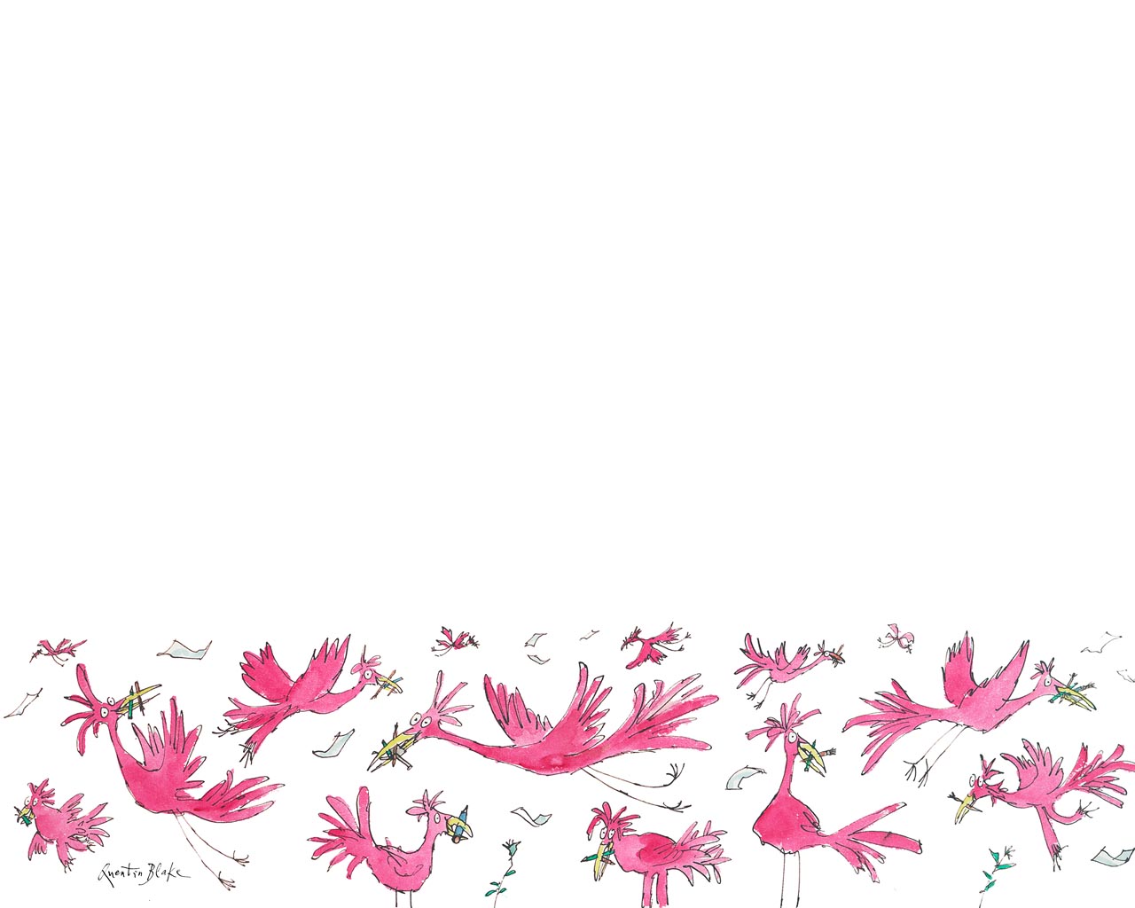 Quentin Blake Birds Flamingo - HD Wallpaper 