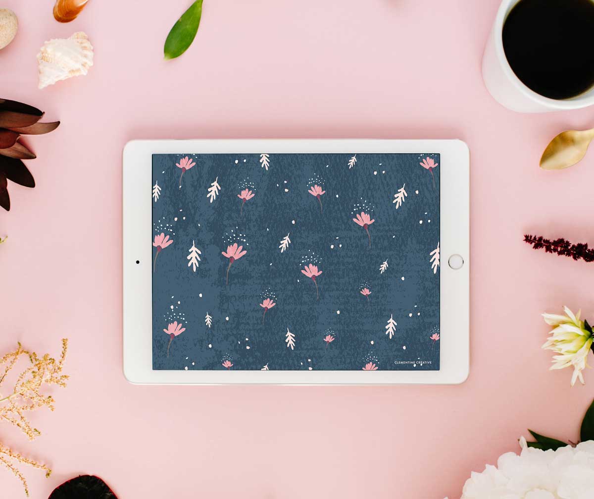 Dainty Navy Floral Background For Ipad - Pink Fall Floral Background - HD Wallpaper 
