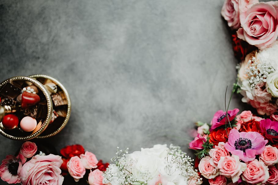 Composition Of Flowers, Roses, Flora, Copy Space, Lovely, - Free Flat Lay Flowers - HD Wallpaper 