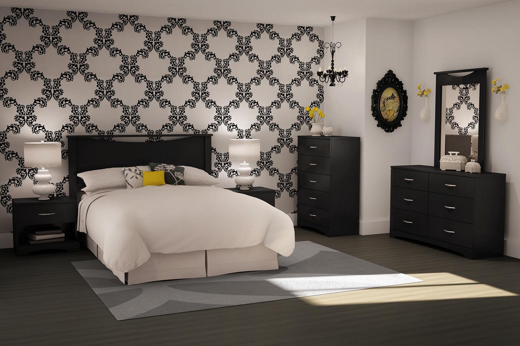 Bedroom Black Flower Wallpaper - Обои В Стиле Модерн - HD Wallpaper 