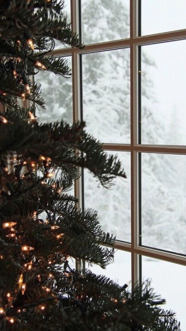 Aesthetic Christmas Tree Snow And Lights - HD Wallpaper 