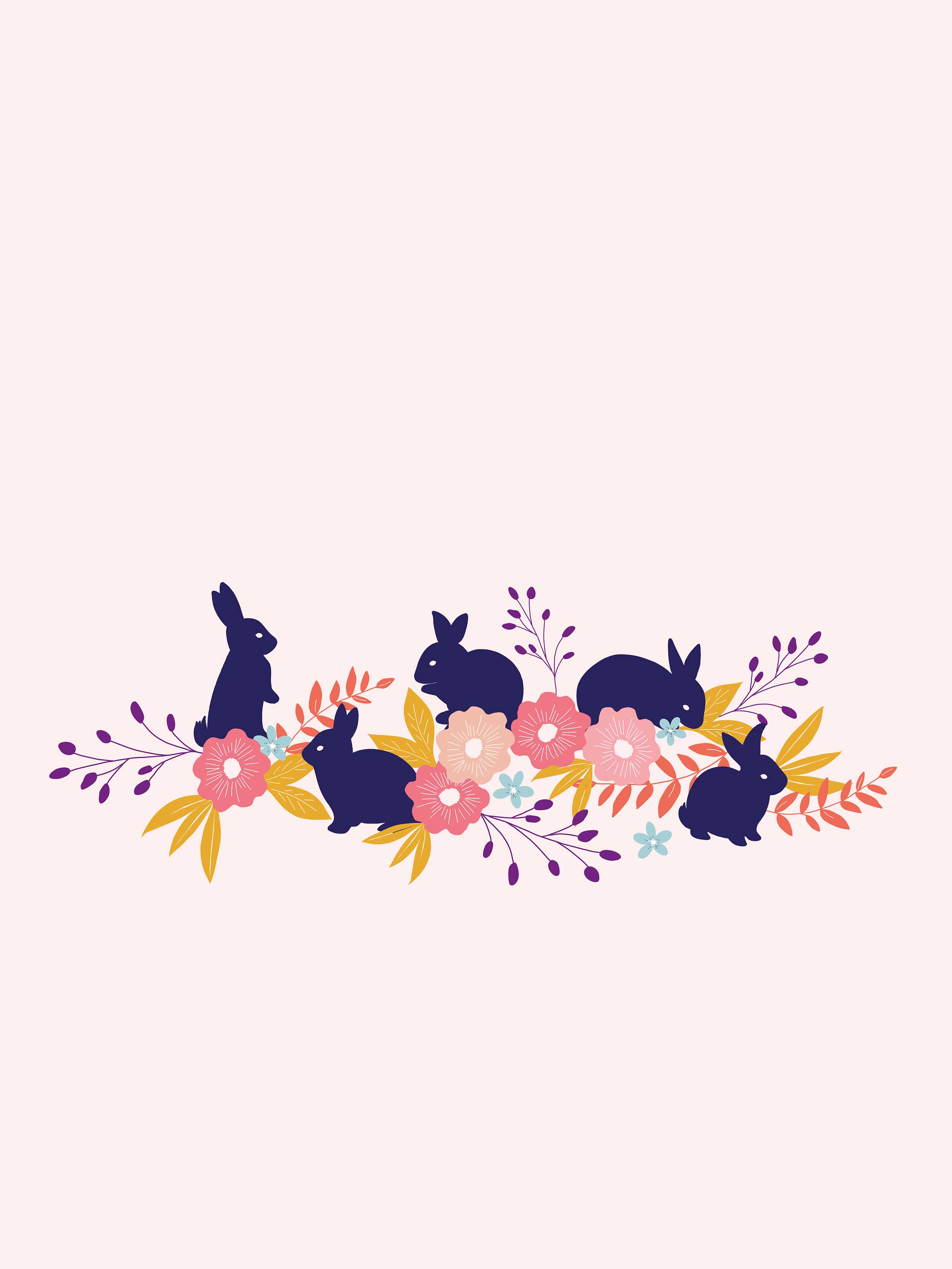 Bunny Floral Wallpaper - Bunny Art Desktop - HD Wallpaper 