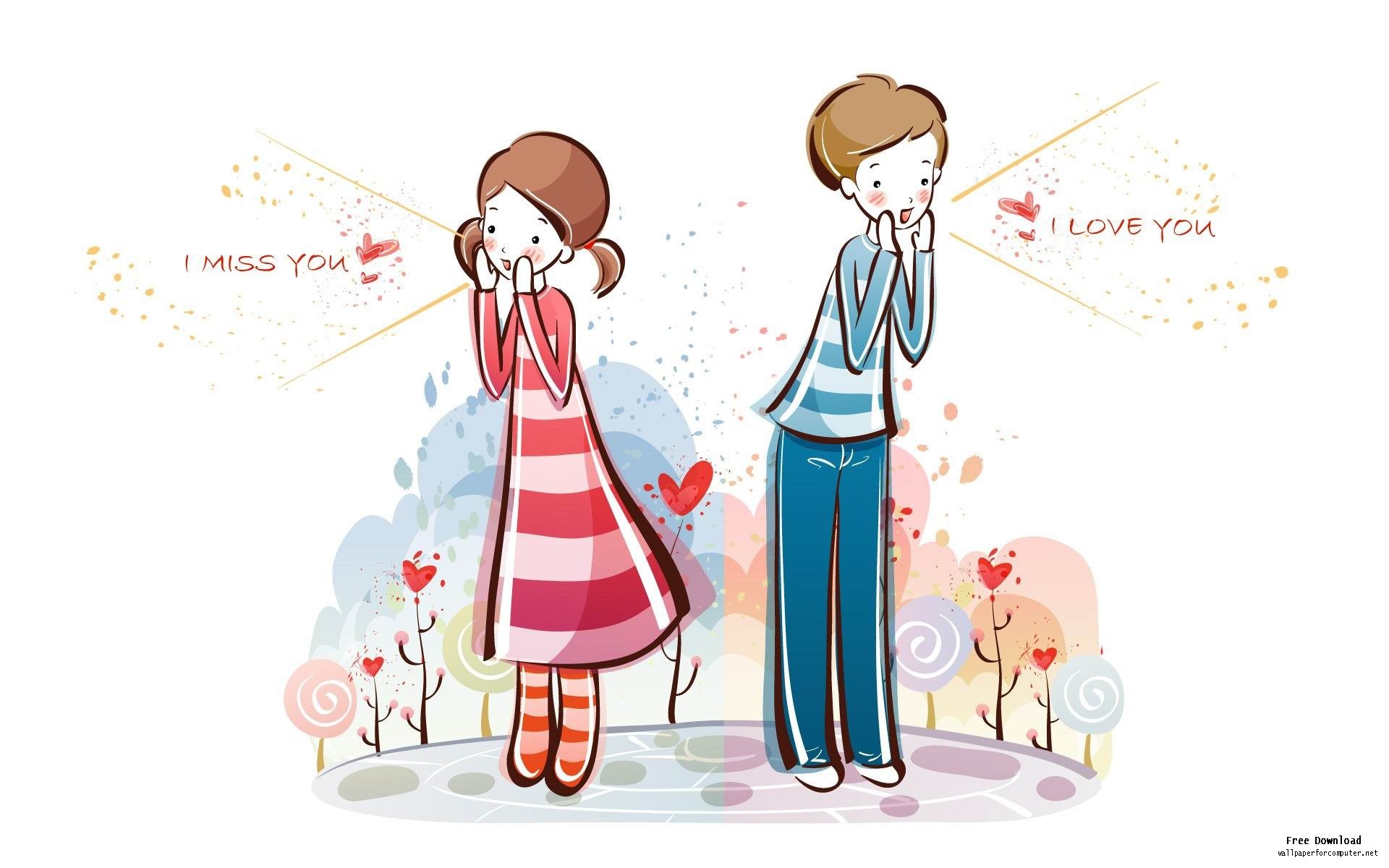 Cartoon Couples Pictures - Cute Wallpaper Cute Miss You - HD Wallpaper 