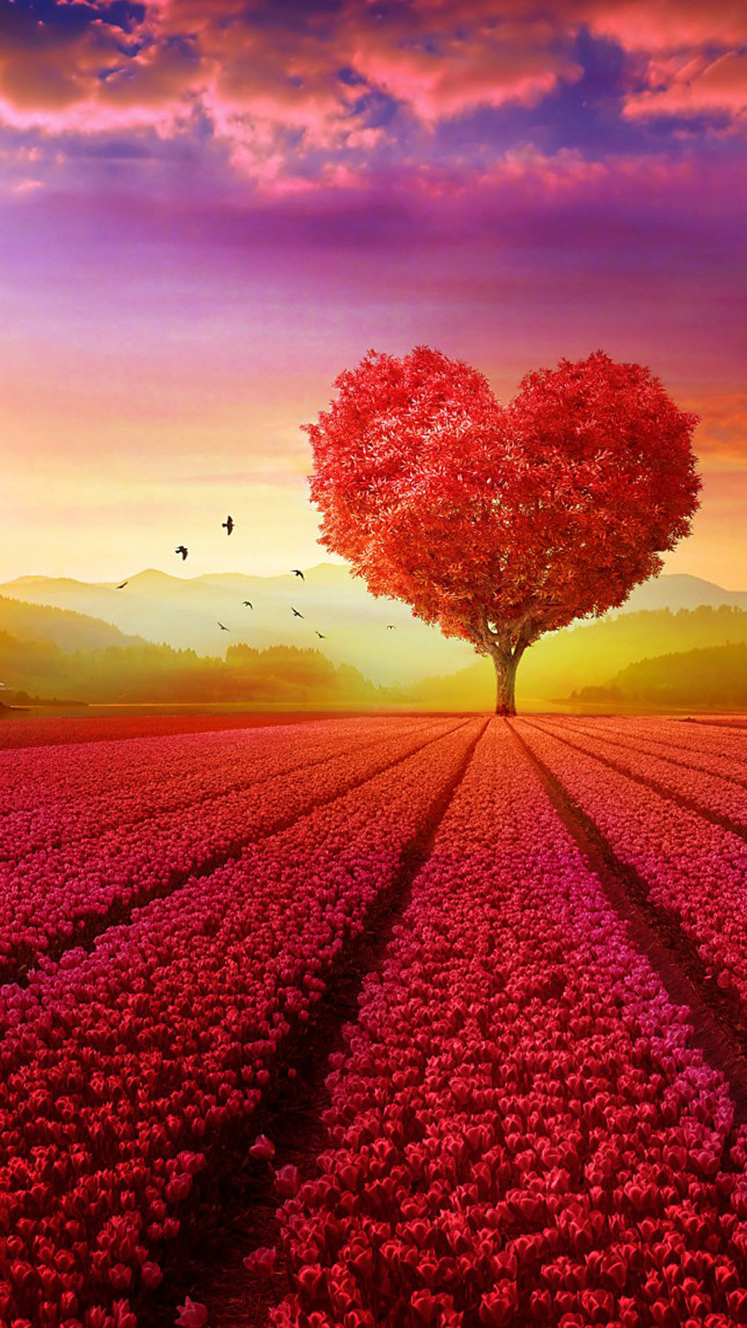 Love Heart Shape Tree Flowers Hd Mobile Wallpaper - Love Wallpaper Hd Nature - HD Wallpaper 