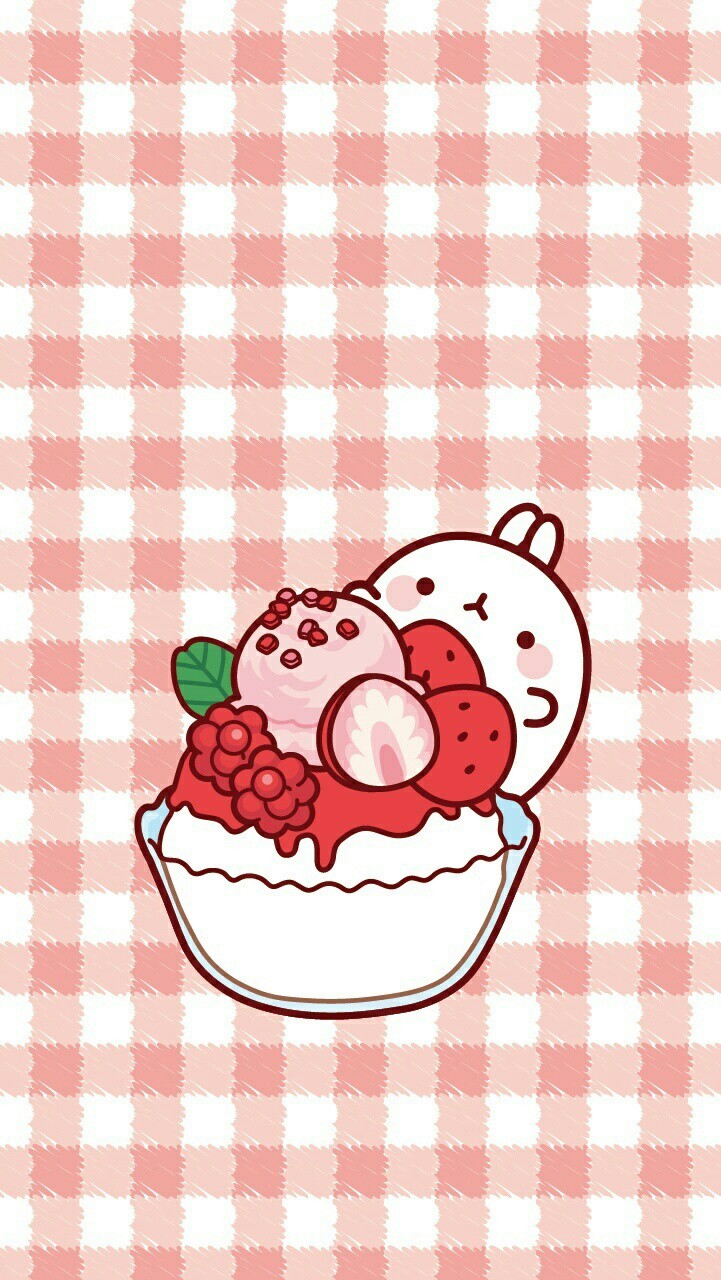 Kawaii, Wallpaper, And Molang Image - Molang Strawberry - HD Wallpaper 