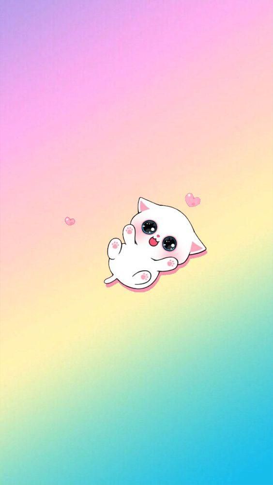 Cute Cat Wallpaper Cartoon Rainbow - HD Wallpaper 