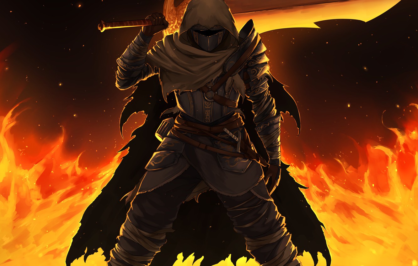 Photo Wallpaper Sword, Warrior, Cloak, Dark Souls - Воин Dark Souls 3 - HD Wallpaper 