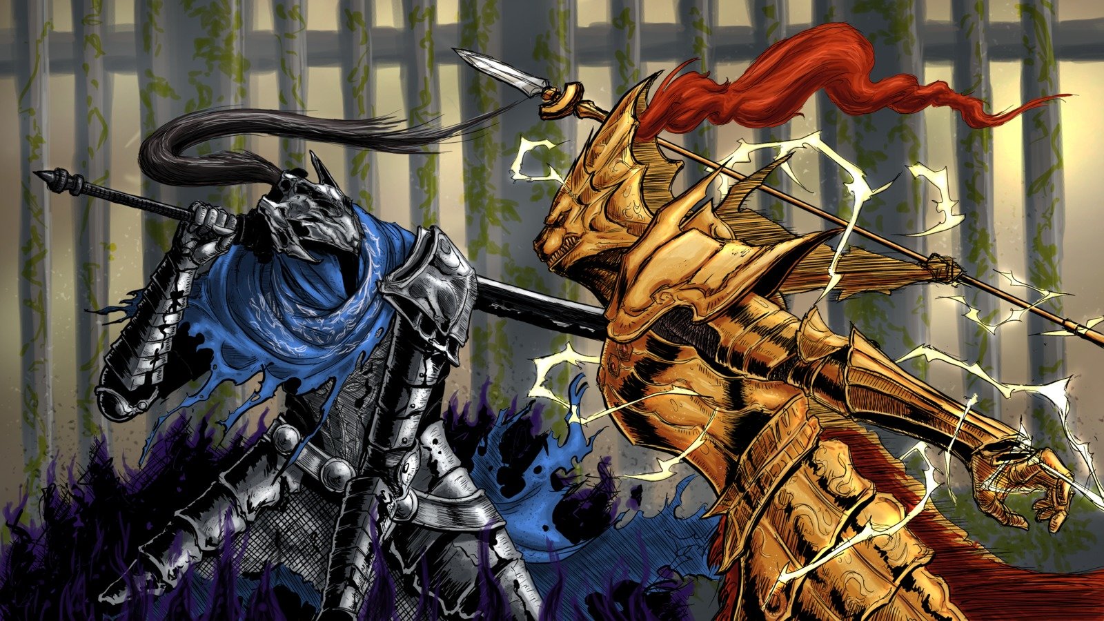 Dark Souls Wallpaper Comp - Dark Souls Artorias Vs Ornstein - HD Wallpaper 