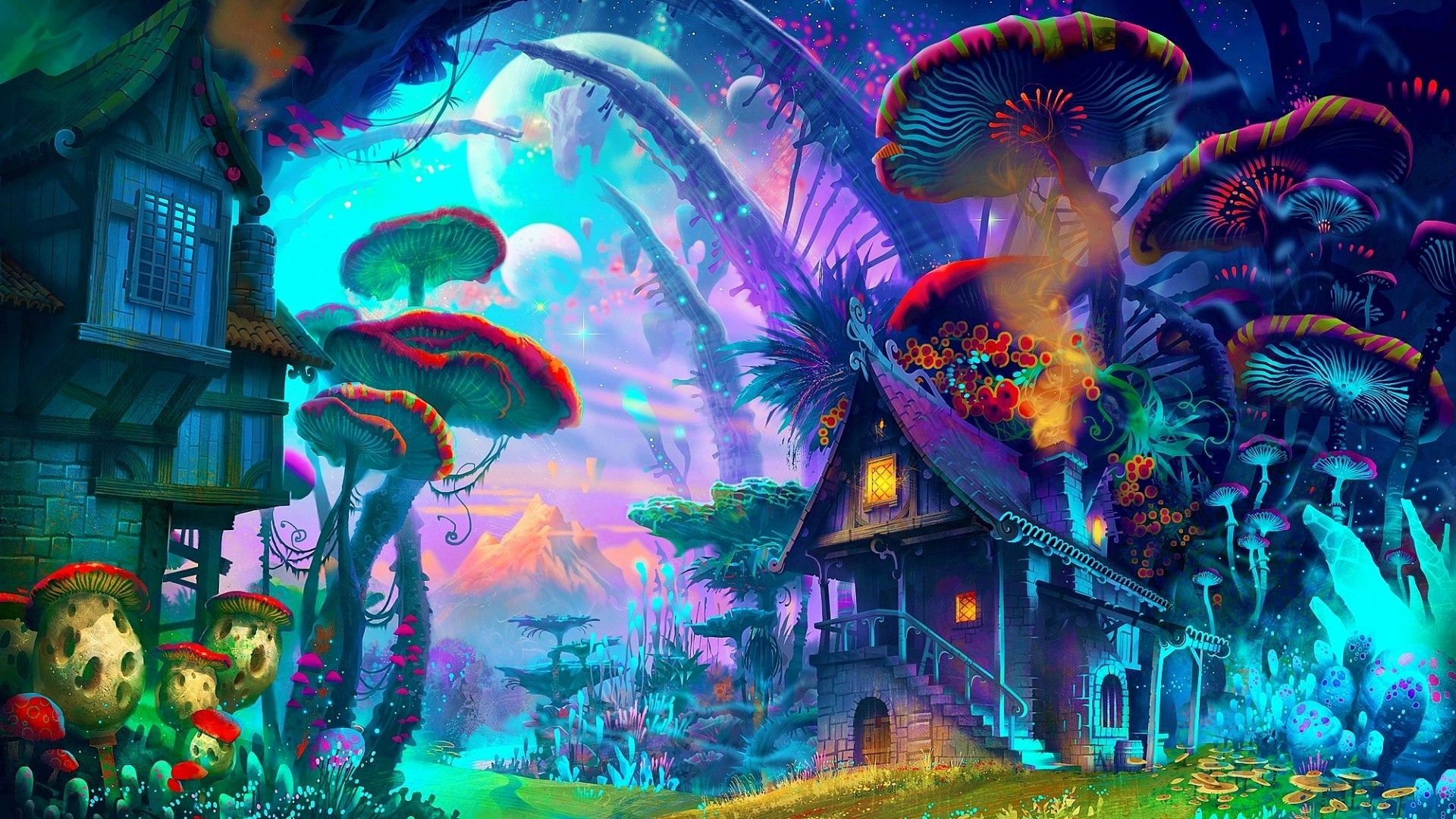 Wallpaper Trippy Art Beautiful Fantasy Art Drawing - Rick And Morty Mushroom World - HD Wallpaper 